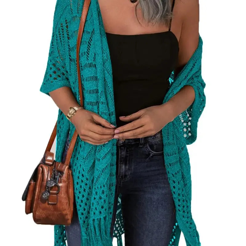 🔥 Limited-Time 49% OFF🏖️ Women's Boho Crochet Fringe Cardigan 🌿 Lightweight Summer Kimono