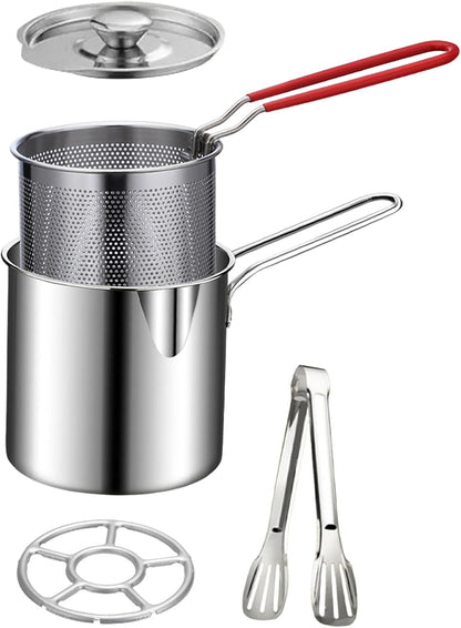 2026🔥🍟 Personal Mini Deep Fryer Set – Stainless Steel Pot with Lift-Out Draining Basket & Food Tongs