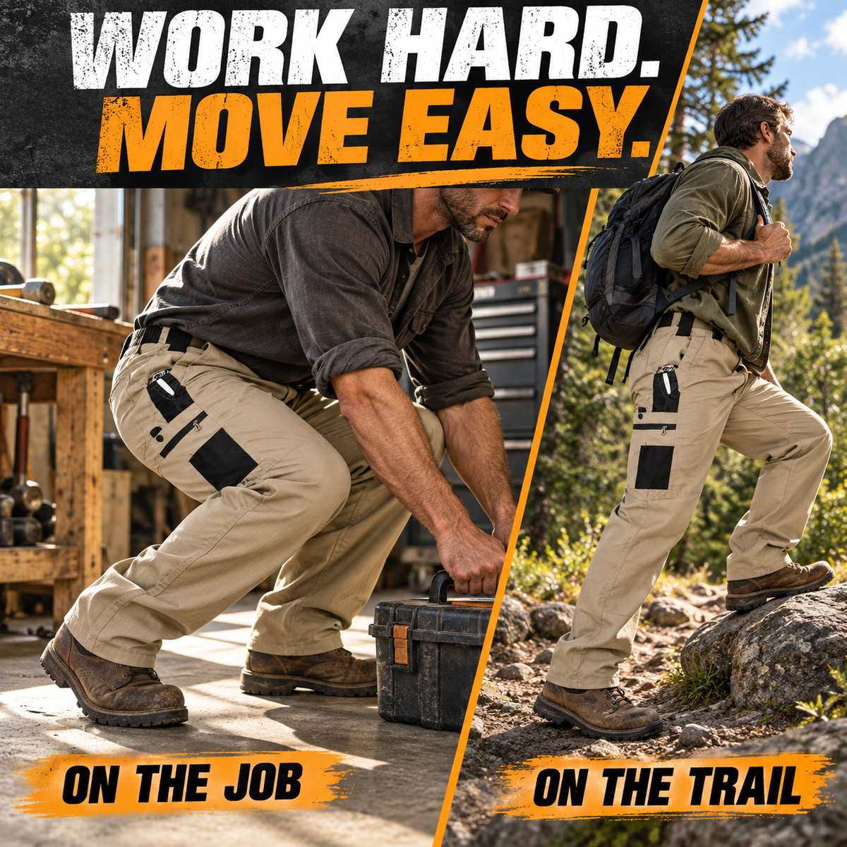 🔥49% OFF 👖 Men's Ripstop Cargo Work Pants, Water-Resistant Utility Pants with Tool Pockets