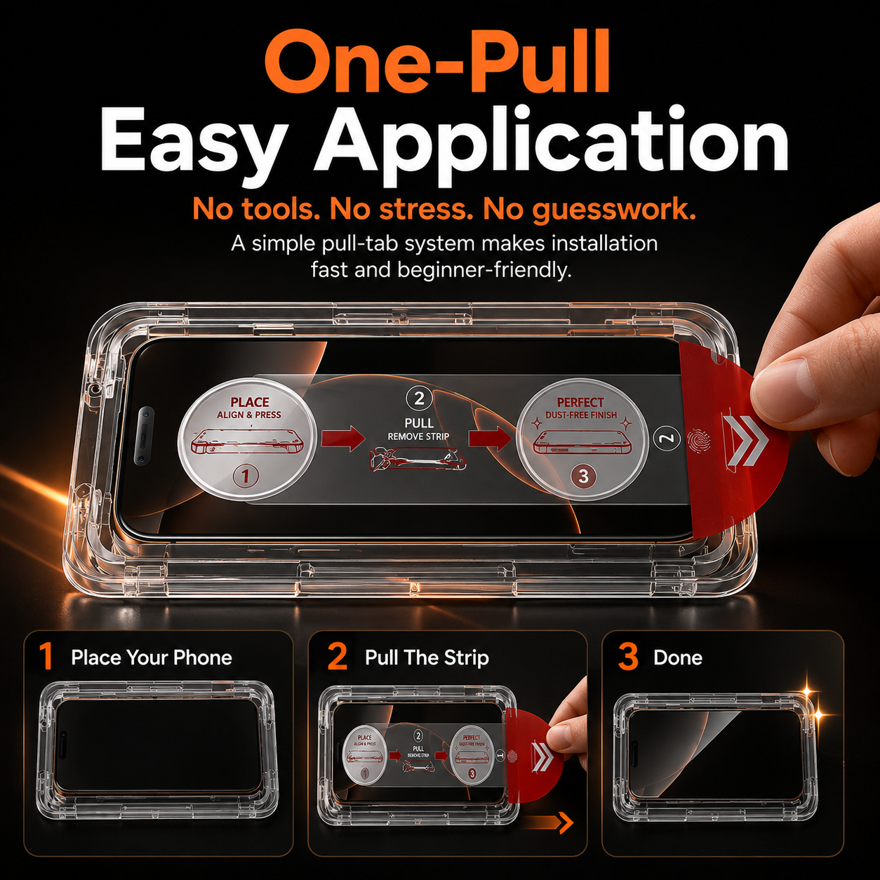 📢LAST DAY 49% OFF🔥📱Dust-Free One-Pull Tempered Glass Screen Protector