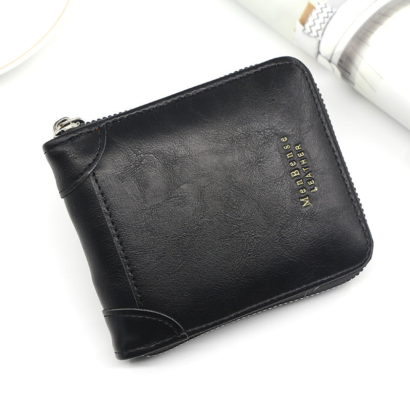 2025 New Men's Wallet PU Leather Retro Zipper Wallet