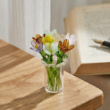 🏺 Handcrafted Mini Glass Flower Set | 7 Flowers & 1 Vase🌷 DIY Eternal Floral Desktop Ornament