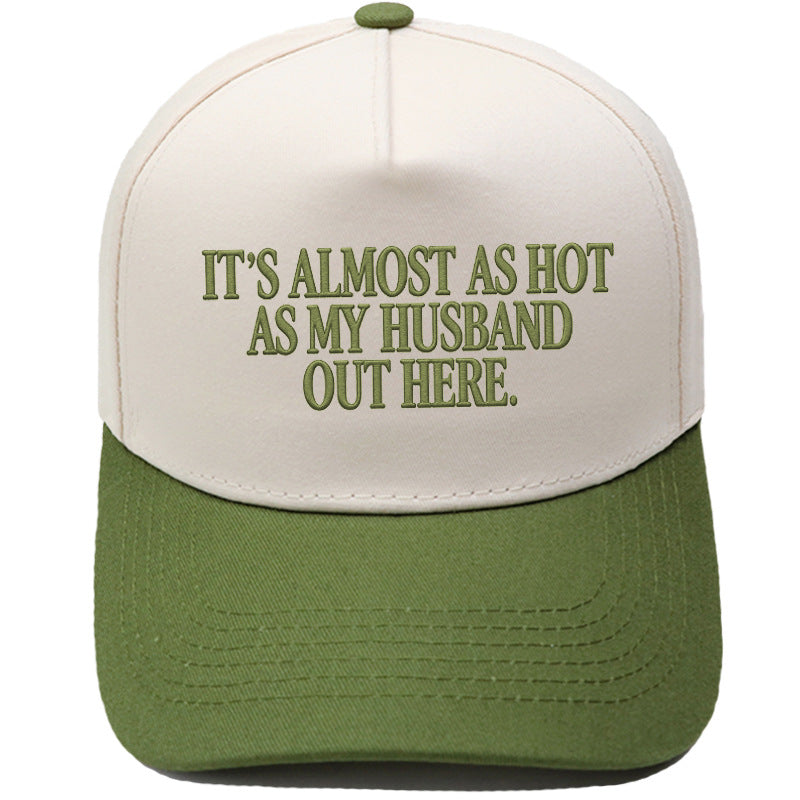 🤣🧢Funny "Almost As Hot As My Husband" Embroidered Hat | Retro Aesthetic Two-Tone Snapback Cap for Women | Trendy Camo & Graphic Summer Statement Baseball Cap