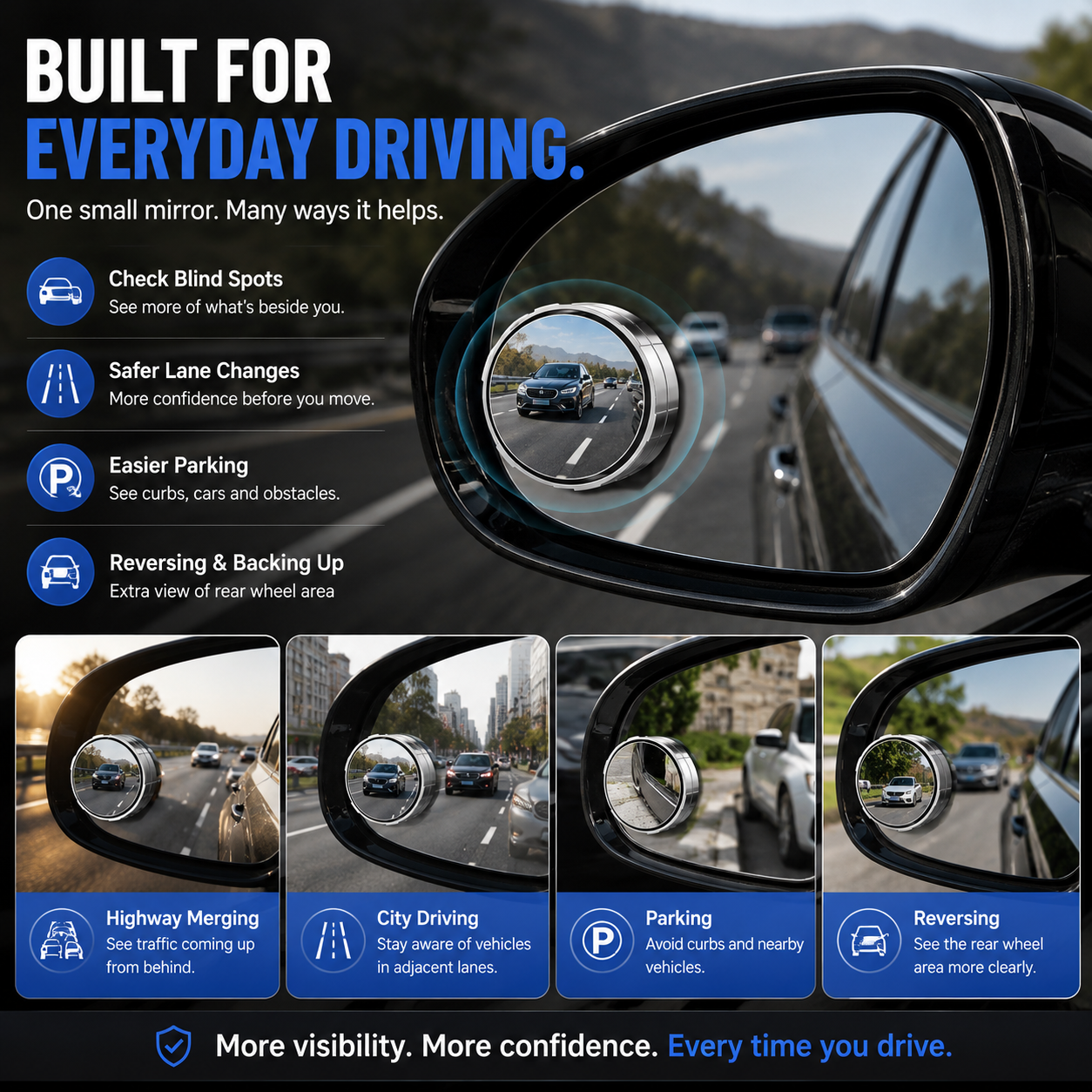 🔥LAST DAY 49% OFF🚗 2-Pack 360° Adjustable Blind Spot Mirrors – Wide-Angle HD Car Side Mirror