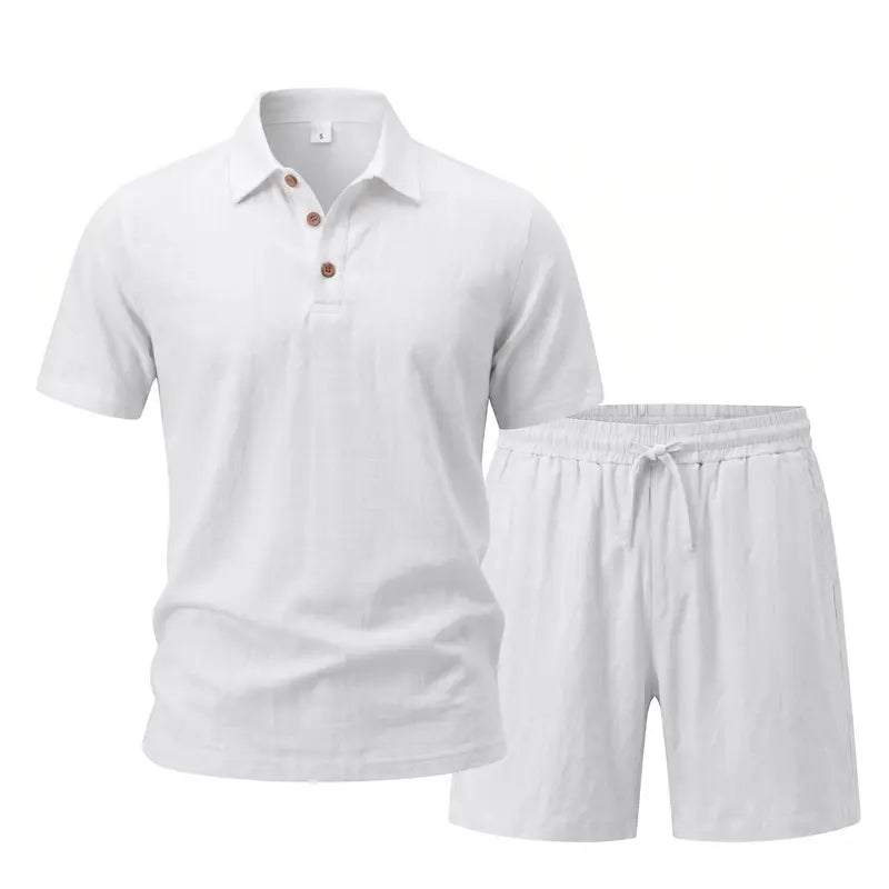 Hot Sales 🔥👕Men Linen Polo 2 Piece Outfit,🌴 Summer Shorts & Long Pants Suit🩳  👖