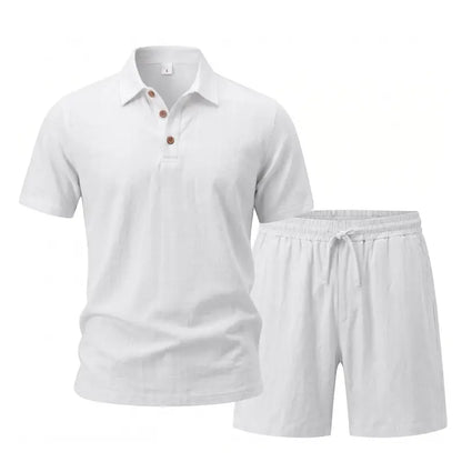 Hot Sales 🔥👕Men Linen Polo 2 Piece Outfit,🌴 Summer Shorts & Long Pants Suit🩳  👖