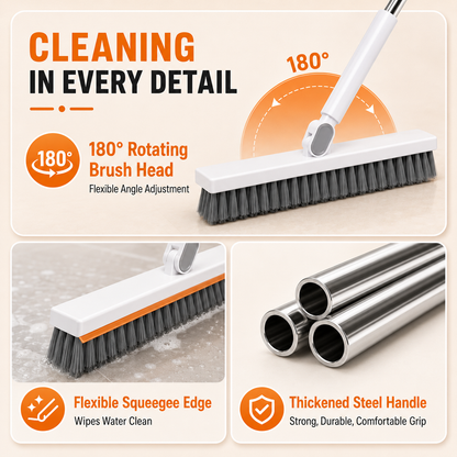 🔥LAST DAY 49% OFF🔥🧼 2 in 1 Floor Scrub Brush with Long Handle🧹 Rotatable Tile Cleaning Brush with Squeegee