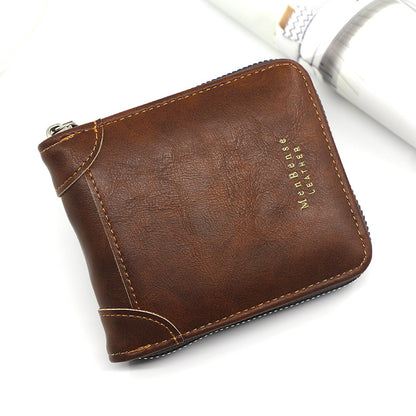 2025 New Men's Wallet PU Leather Retro Zipper Wallet