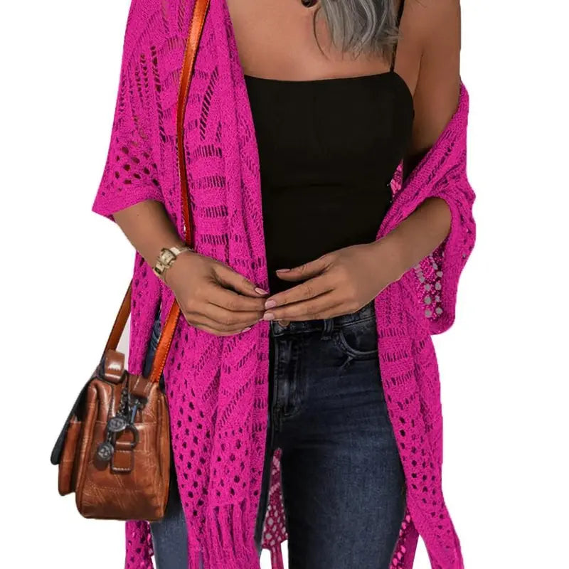 🔥 Limited-Time 49% OFF🏖️ Women's Boho Crochet Fringe Cardigan 🌿 Lightweight Summer Kimono