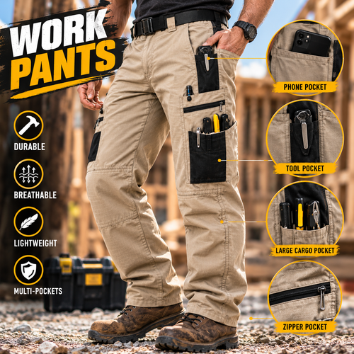 🔥49% OFF 👖 Men's Ripstop Cargo Work Pants, Water-Resistant Utility Pants with Tool Pockets