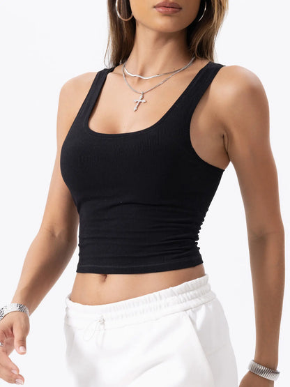 Women Rib Tank Top Padded Workout Crop Top