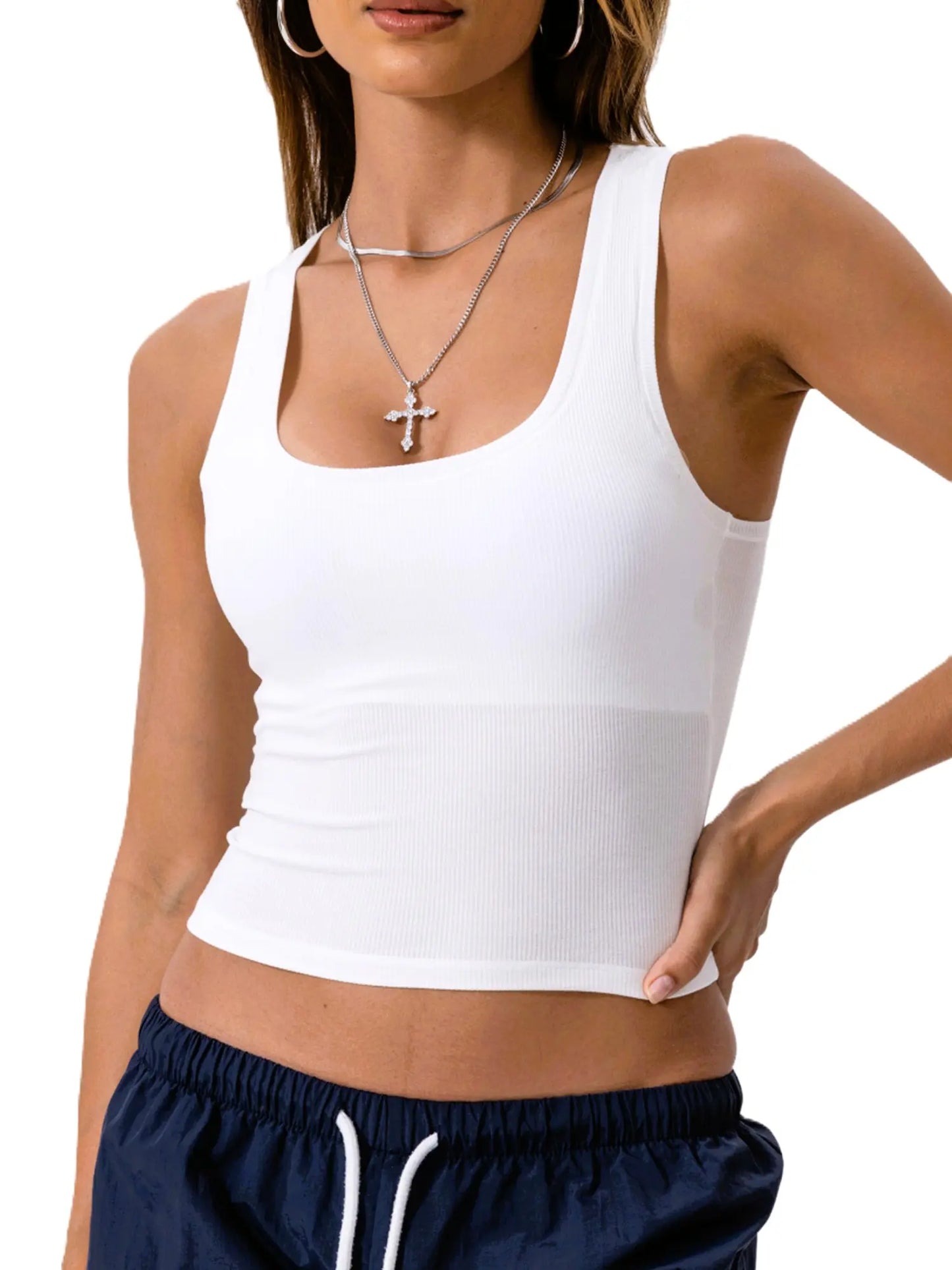 Women Rib Tank Top Padded Workout Crop Top