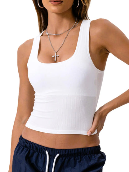 Women Rib Tank Top Padded Workout Crop Top
