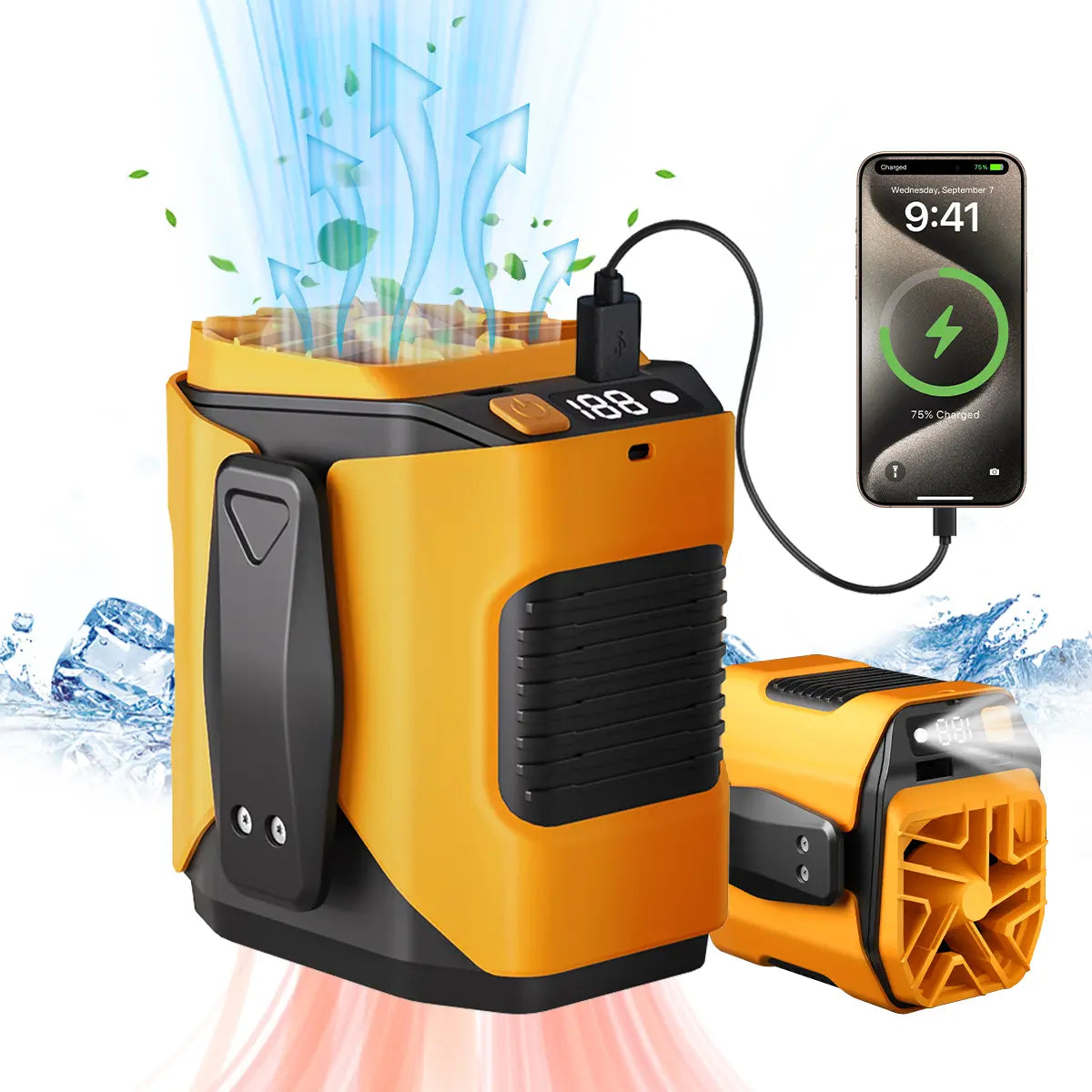Upgrade Portable Waist Clip Fan - 10 Speeds, Rechargeable