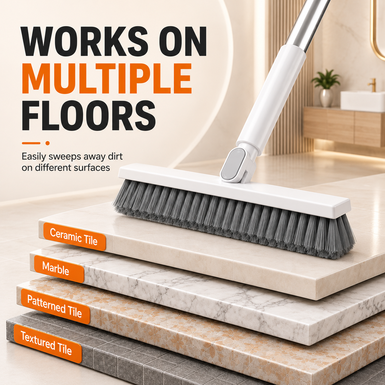 🔥LAST DAY 49% OFF🔥🧼 2 in 1 Floor Scrub Brush with Long Handle🧹 Rotatable Tile Cleaning Brush with Squeegee