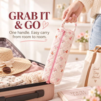 🔥LAST DAY 49% OFF👝 Quilted Cylinder Makeup Bag | 🎀 Cute Travel Toiletry Pouch with Handle