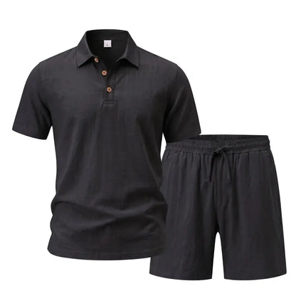 Hot Sales 🔥👕Men Linen Polo 2 Piece Outfit,🌴 Summer Shorts & Long Pants Suit🩳  👖