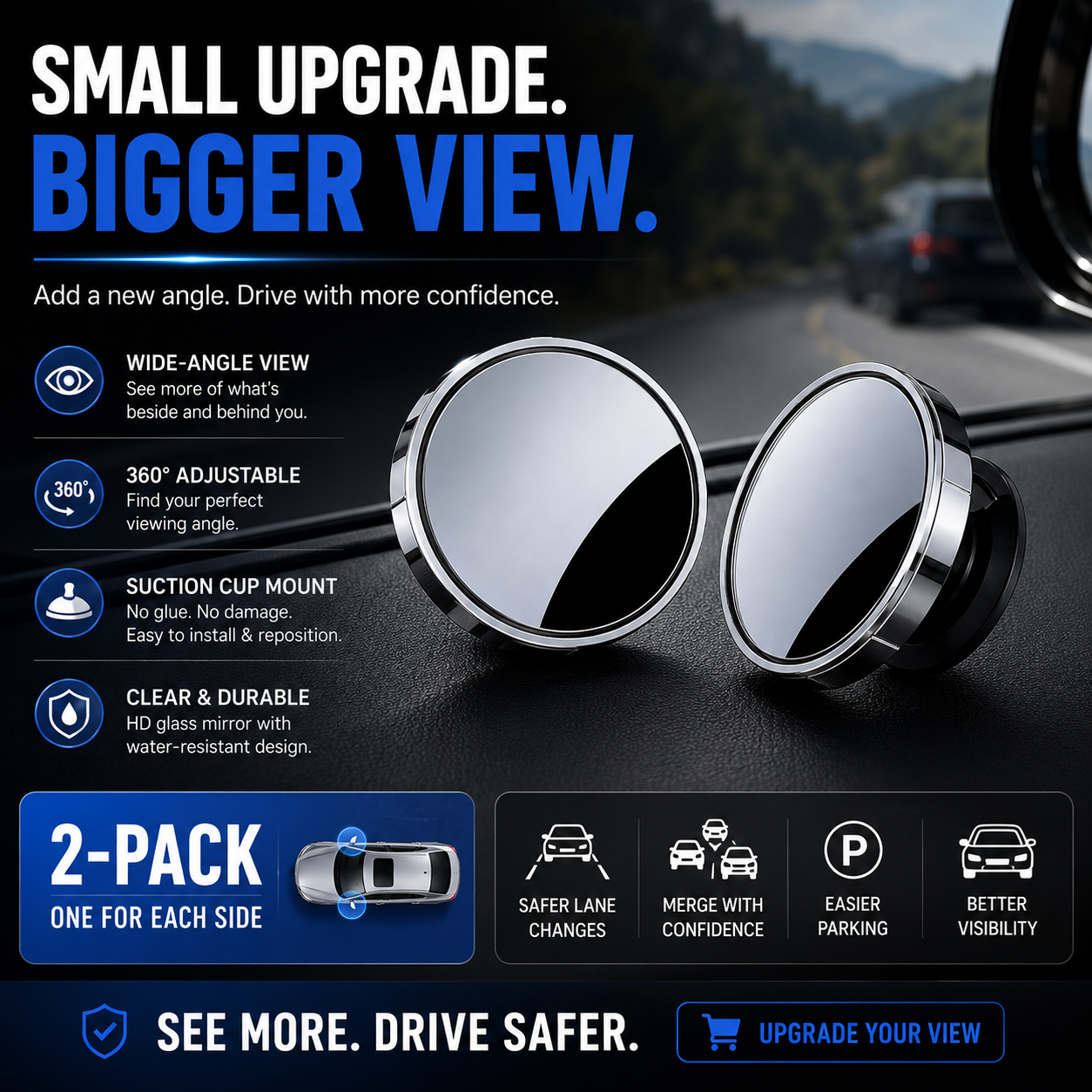 🔥LAST DAY 49% OFF🚗 2-Pack 360° Adjustable Blind Spot Mirrors – Wide-Angle HD Car Side Mirror