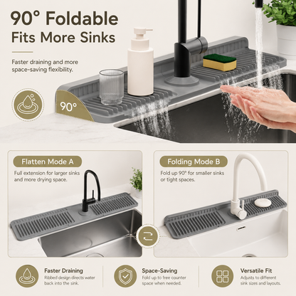 📢LAST DAY 49% OFF🔥🚰Silicone Sink Faucet Splash Guard Mat | 7° Slope Self Draining Foldable Kitchen Counter Mat