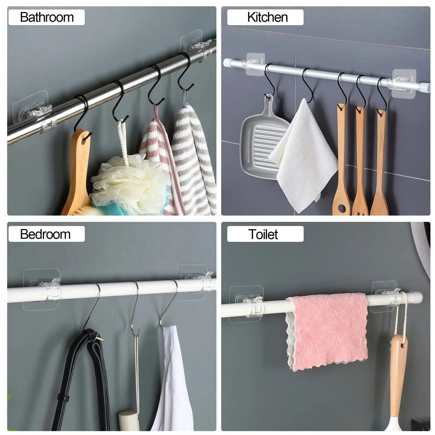 🪝8/16PCS Transparent Curtain Rod Brackets with Clips for Home