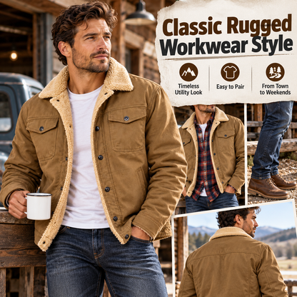 🔥Last Day 49%❄️ Men’s Sherpa-Lined Workwear Jacket 🧥 Warm & Rugged Winter Coat