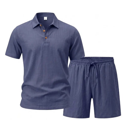 Hot Sales 🔥👕Men Linen Polo 2 Piece Outfit,🌴 Summer Shorts & Long Pants Suit🩳  👖