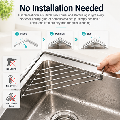 🔥LAST DAY 49% OFF🔥Stainless Steel Corner Sink Drain Rack | Kitchen Organizer🏠
