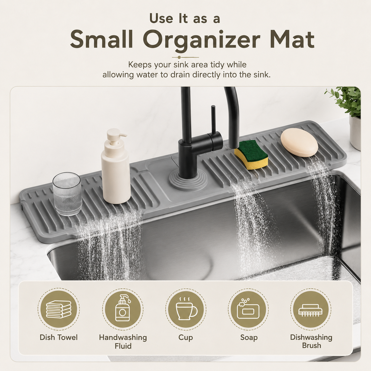 📢LAST DAY 49% OFF🔥🚰Silicone Sink Faucet Splash Guard Mat | 7° Slope Self Draining Foldable Kitchen Counter Mat