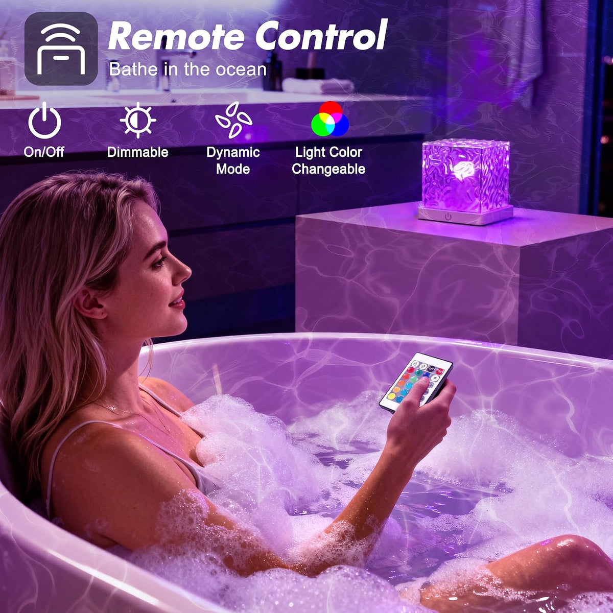 💕49% OFF🔥 Crystal Water Ripple Projector Lamp ✨🌊16-Color Ocean Wave Night Light