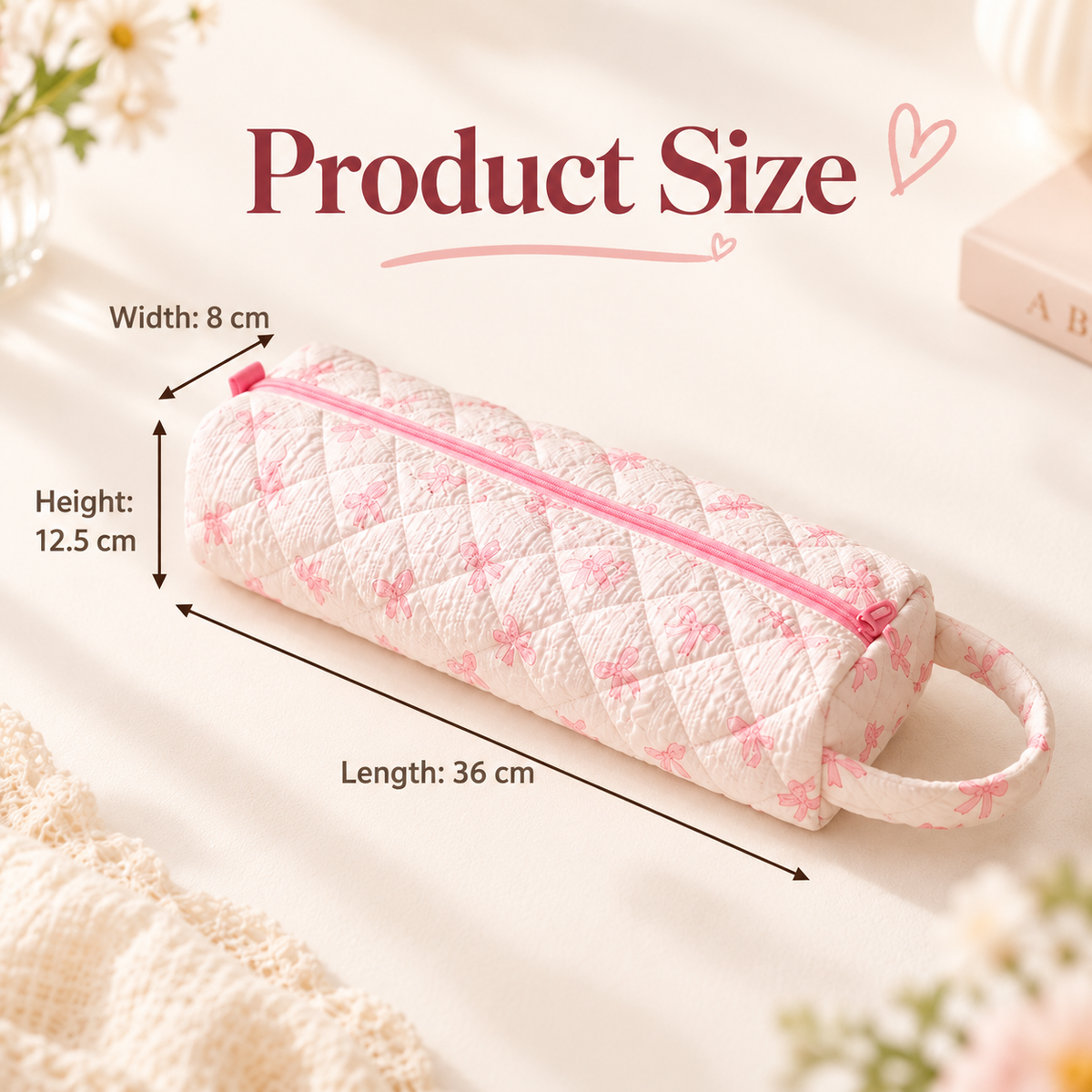 🔥LAST DAY 49% OFF👝 Quilted Cylinder Makeup Bag | 🎀 Cute Travel Toiletry Pouch with Handle