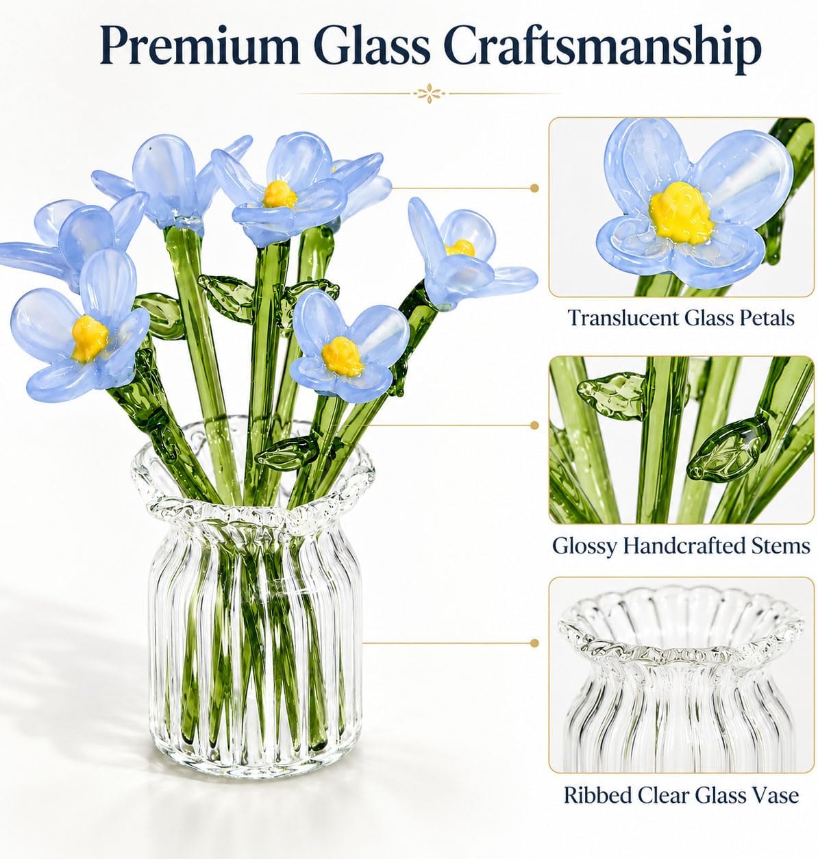 🏺 Handcrafted Mini Glass Flower Set | 7 Flowers & 1 Vase🌷 DIY Eternal Floral Desktop Ornament