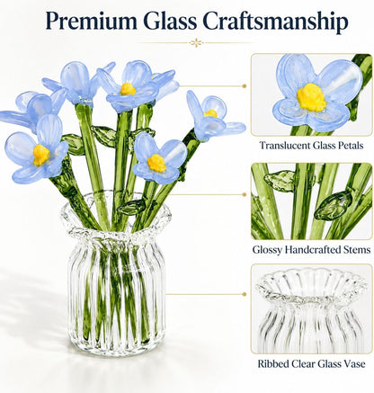 🏺 Handcrafted Mini Glass Flower Set | 7 Flowers & 1 Vase🌷 DIY Eternal Floral Desktop Ornament