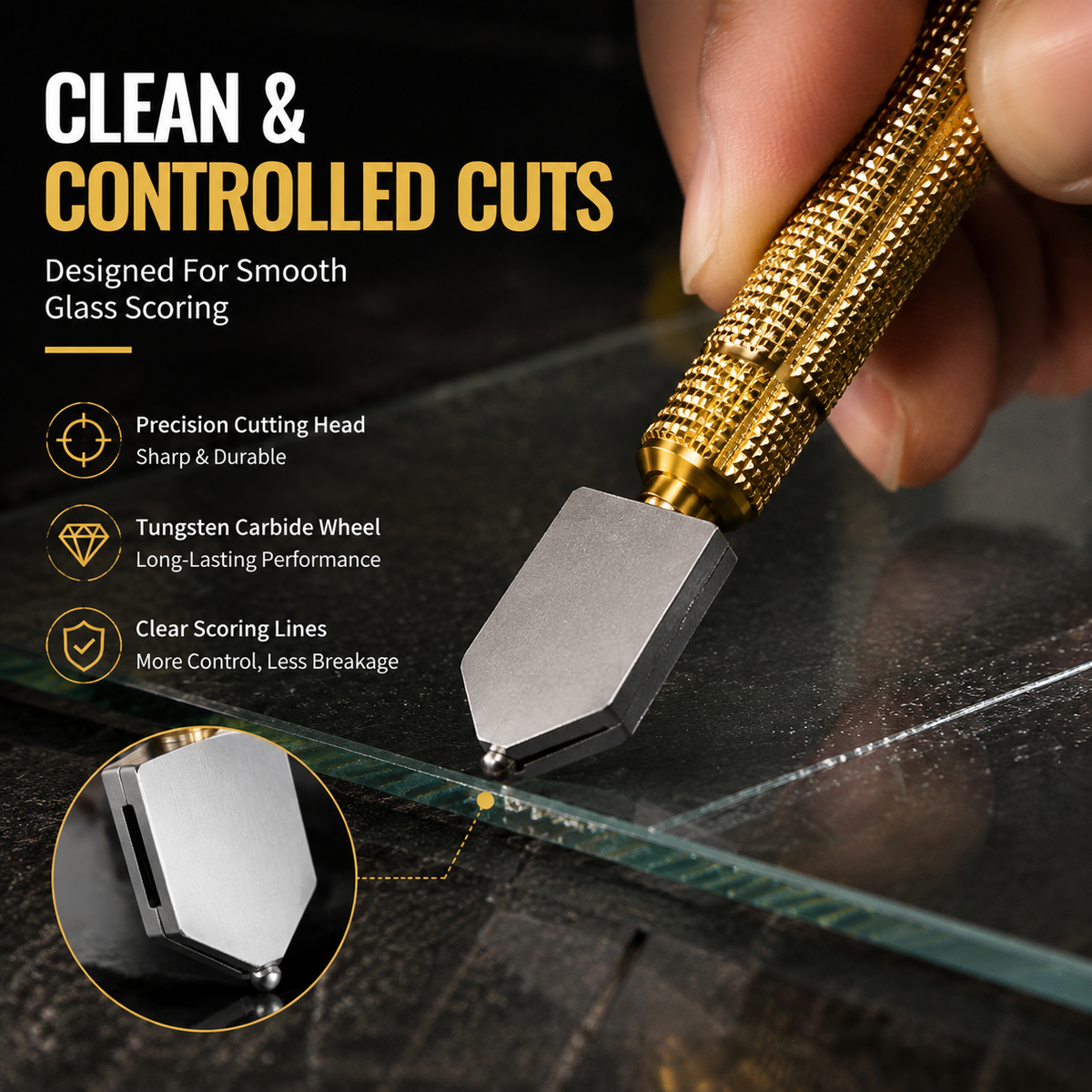 🔥 Limited-Time 49% OFF🛠️ Precision Brass Glass Cutter | Carbide Wheel & Tapping Head ✨