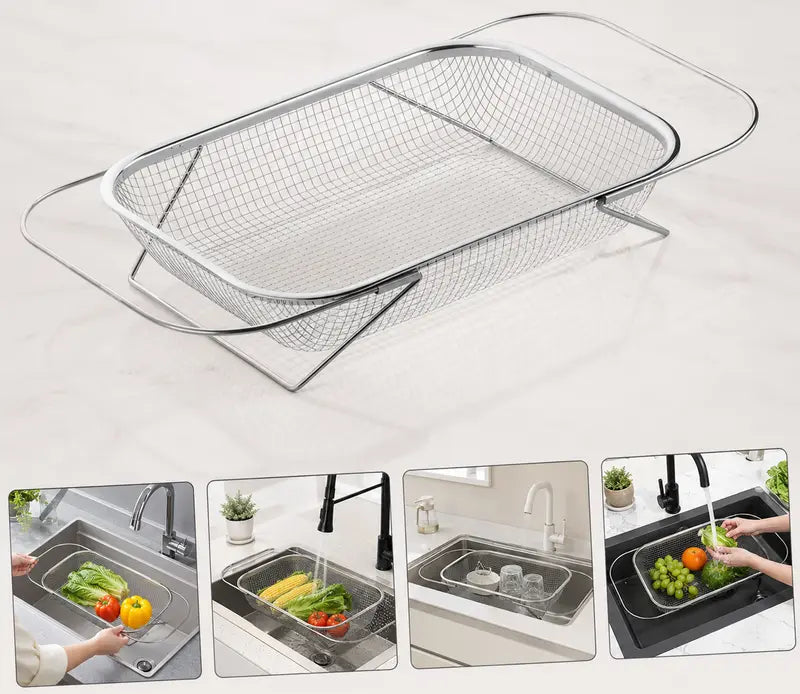 📢LAST DAY 49% OFF🔥🧺Expandable Over‑the‑Sink Stainless Steel Drain Basket 💦