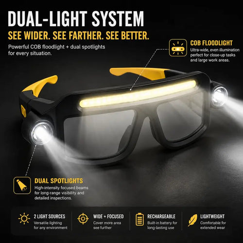 🔥 Limited-Time 49% OFF- LED Glasses Headlamp 👓💡Hand-Wave Sensor, 5 Modes, IPX4 Waterproof