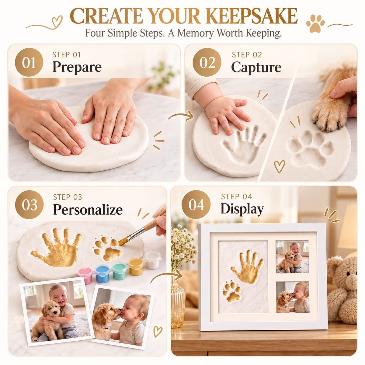 Baby & Pet Paw Print Keepsake Kit – Personalized Handprint & Photo Memory Frame