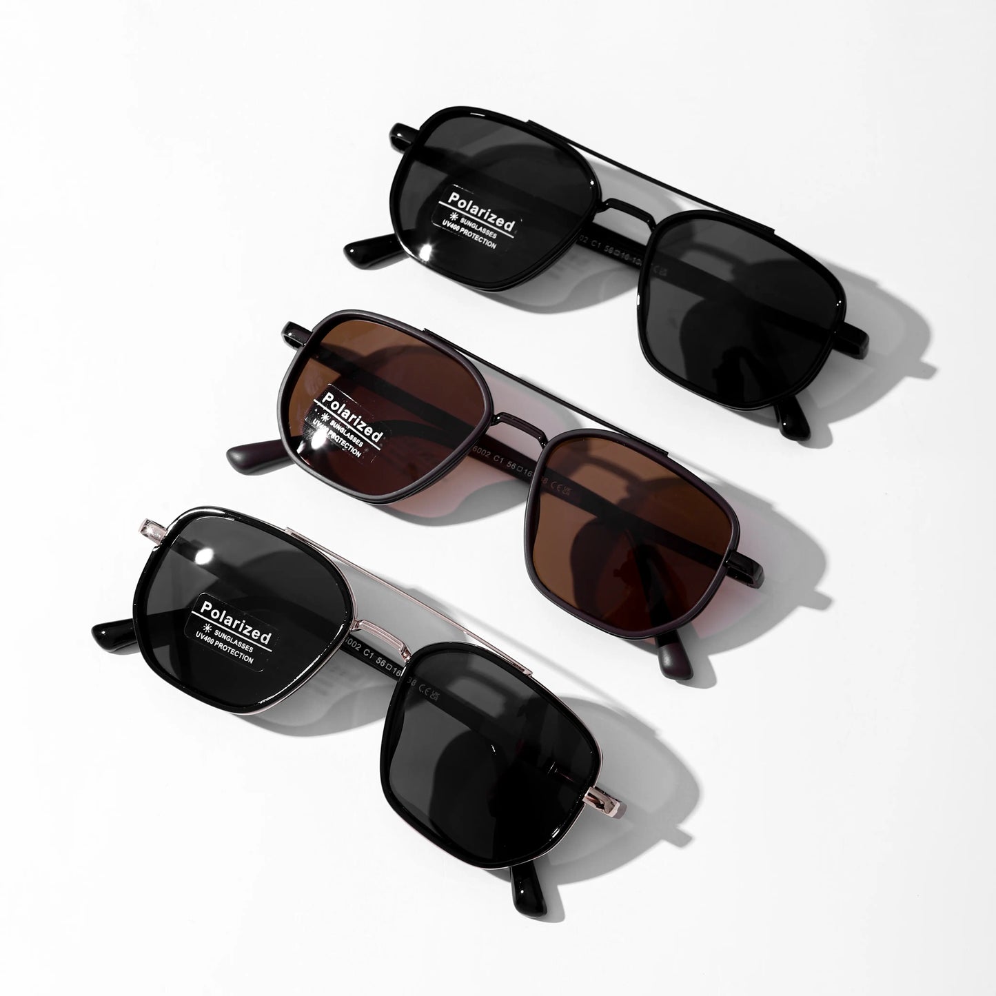 Geometric Double Bridge Polarized Sunglasses 🕶️ UV400 Full Rim Alloy Frame Shades