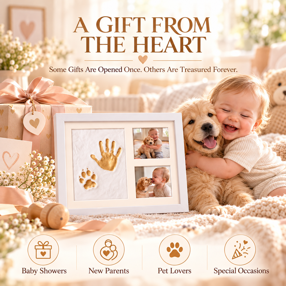 Baby & Pet Paw Print Keepsake Kit – Personalized Handprint & Photo Memory Frame