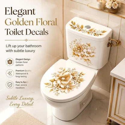 🔥 Limited-Time 49% OFF 🌸 Golden Floral Toilet Stickers – Pearl-Inspired Bathroom Decals