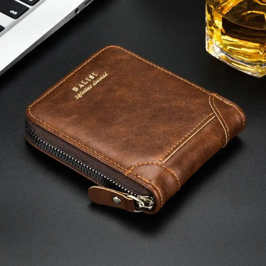 2025 New Men's Wallet PU Leather Retro Zipper Wallet