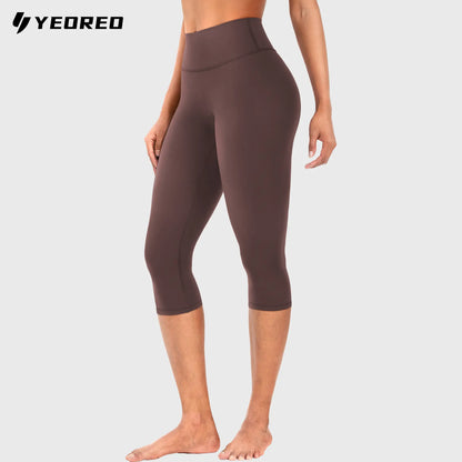 Womens Workout Capri Leggings 17" No Front Seam High Waisted Hidden Scrunch Gym Yoga Pants