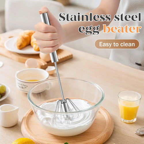 🥚☕Stainless Steel Hand-Push Rotary Whisk, Food-Grade Rust-Resistant Kitchen Utensil with Sturdy Riveted Construction.