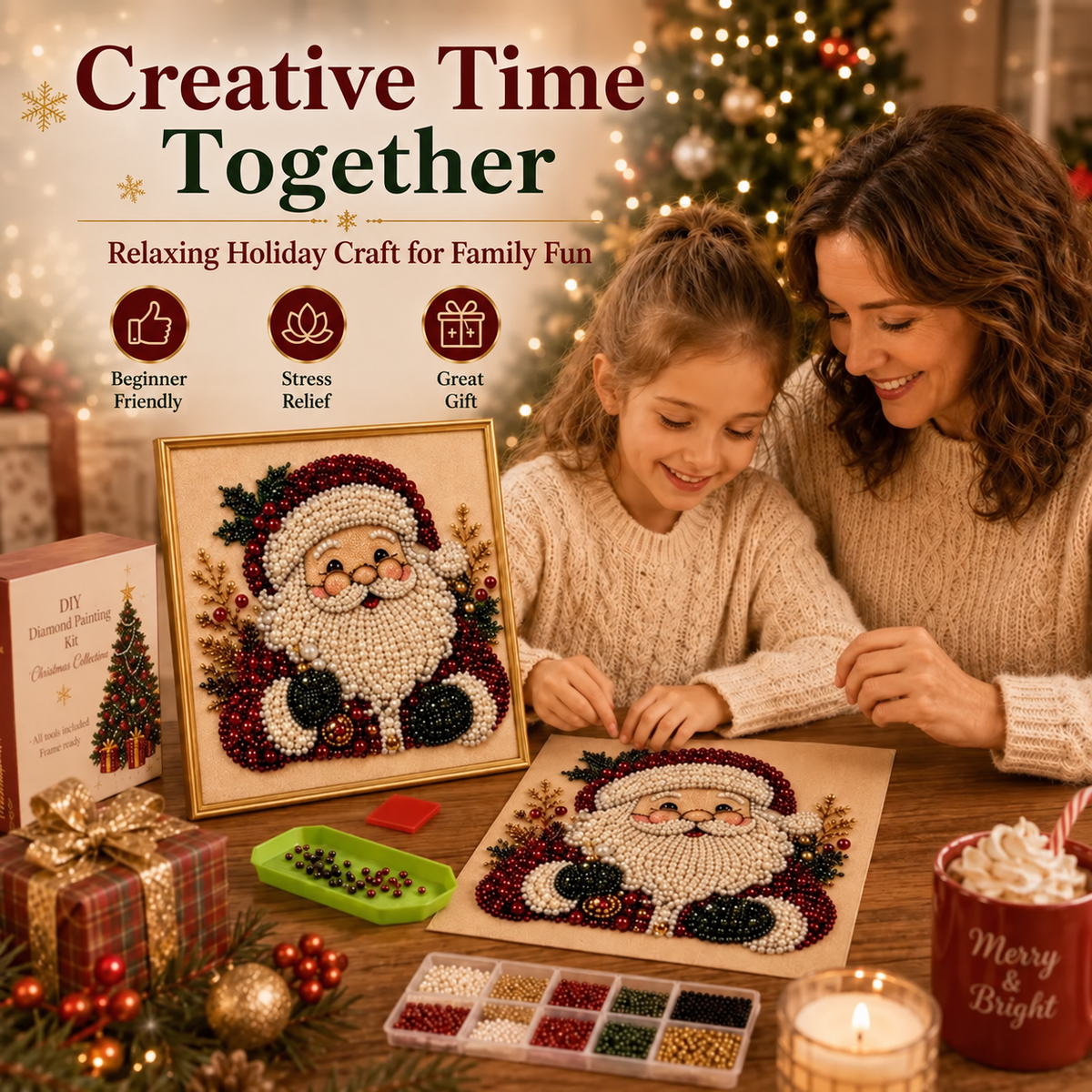 🔥 Limited-Time 49% OFF 🎅Christmas Diamond Art Kit 💎 3D Pearl Bead Painting for Holiday Décor & Gifts