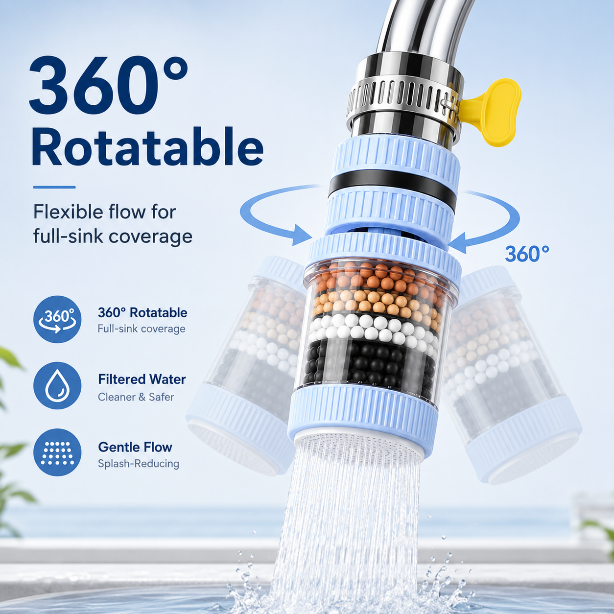 🔥LAST DAY 49% OFF🔥💧 6-Layer Faucet Water Filter ✨ 360° Rotatable Kitchen Tap Purifier, Splash-Free Tap Filter