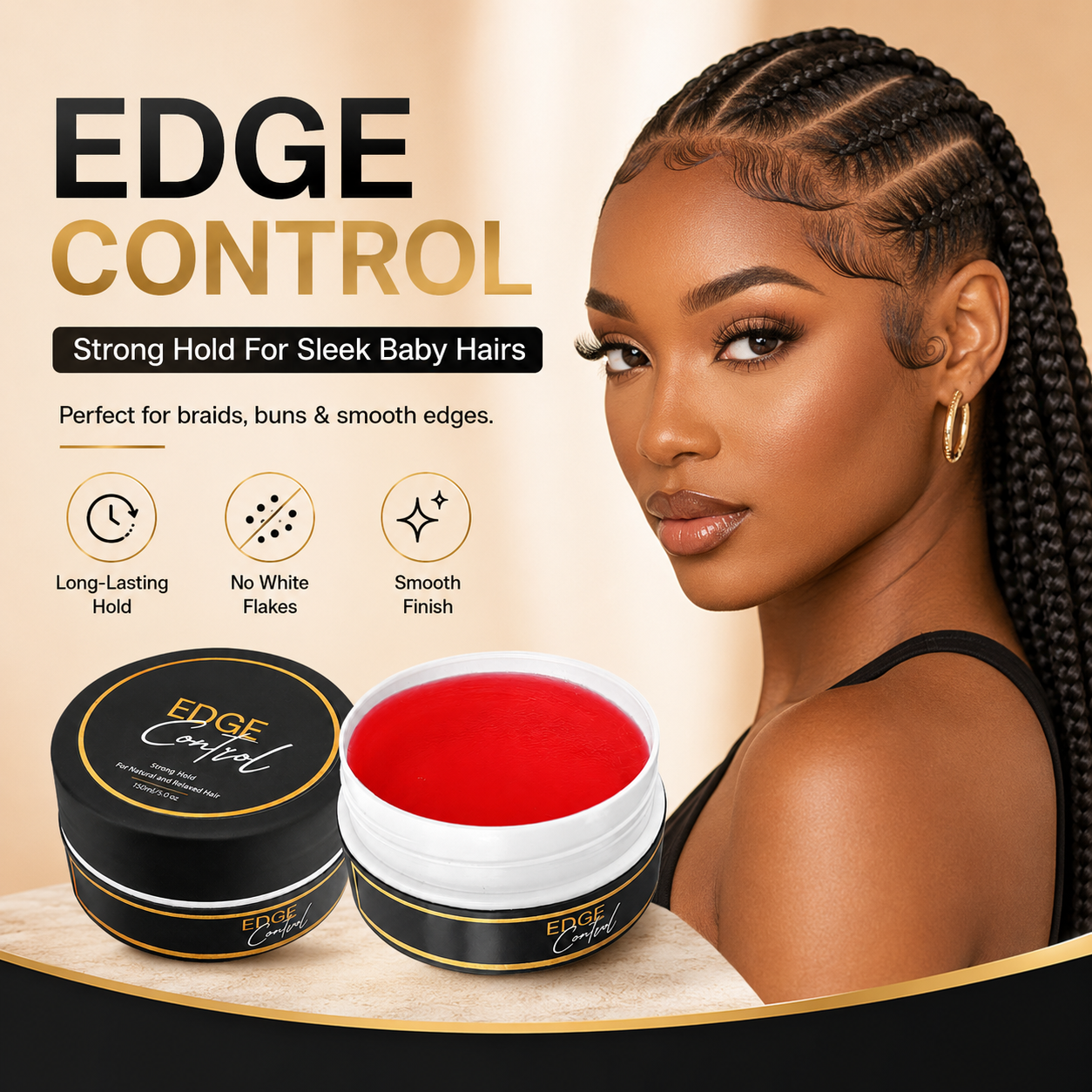 🔥LAST DAY 49% OFF🔥💆‍♀️✨ Large Size Strong Hold Edge Control Gel, No Flake Edge Tamer for Thick Edges & 4C Hair