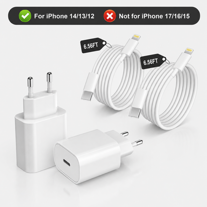🔥LAST DAY 49% OFF🔥🔌 2-Pack 20W USB-C PD Fast Charger Set ⚡ 6.56 FT Long Charging Cable