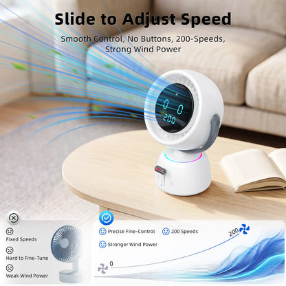 🌀Smart Head Tracking Fan ✨ Rechargeable 200-Speed Personal Cooling Fan with Ambient Light