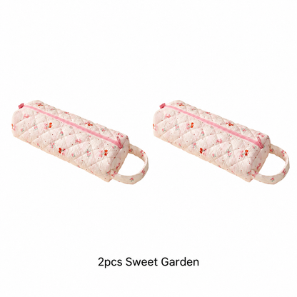🔥LAST DAY 49% OFF👝 Quilted Cylinder Makeup Bag | 🎀 Cute Travel Toiletry Pouch with Handle