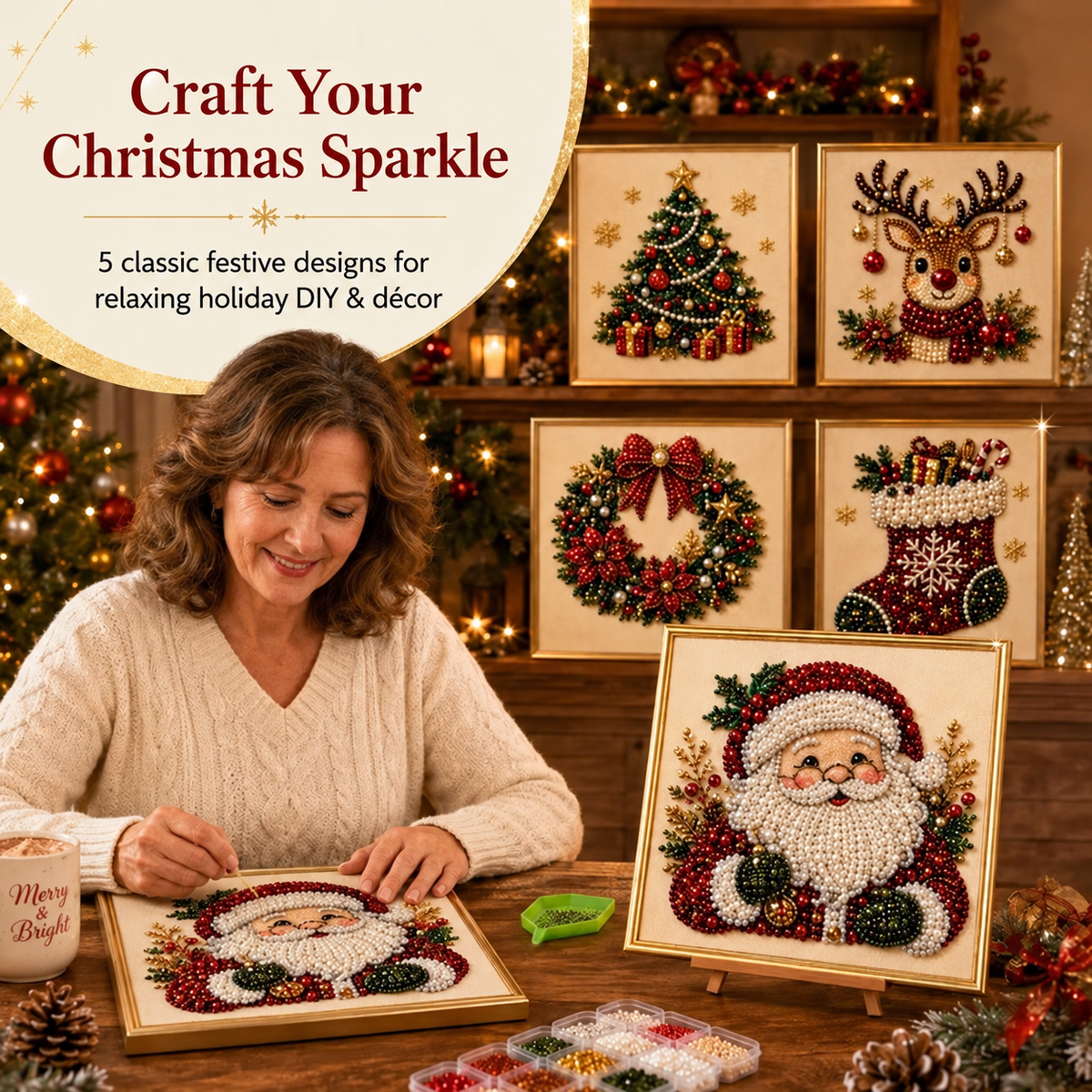 🔥 Limited-Time 49% OFF 🎅Christmas Diamond Art Kit 💎 3D Pearl Bead Painting for Holiday Décor & Gifts