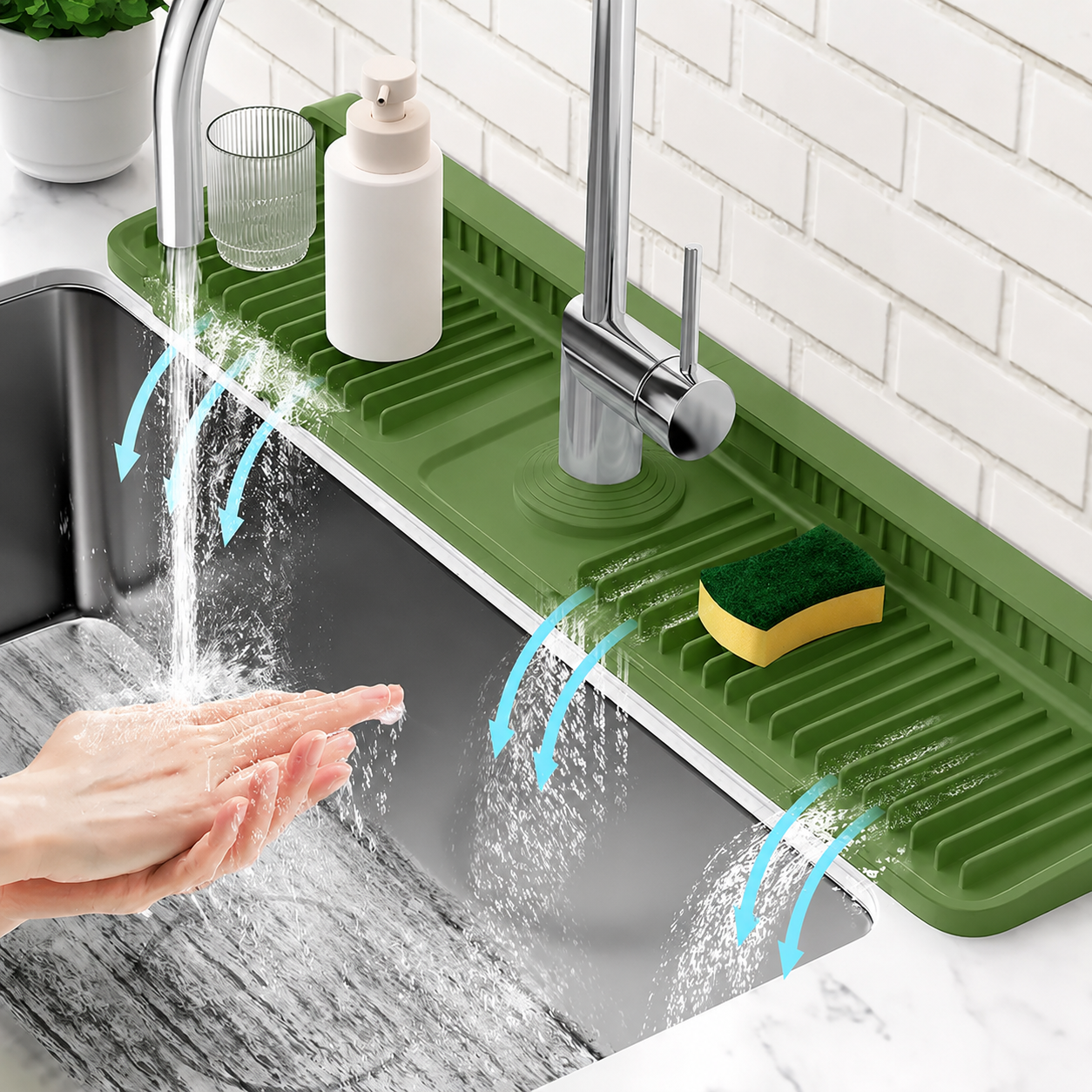 📢LAST DAY 49% OFF🔥🚰Silicone Sink Faucet Splash Guard Mat | 7° Slope Self Draining Foldable Kitchen Counter Mat